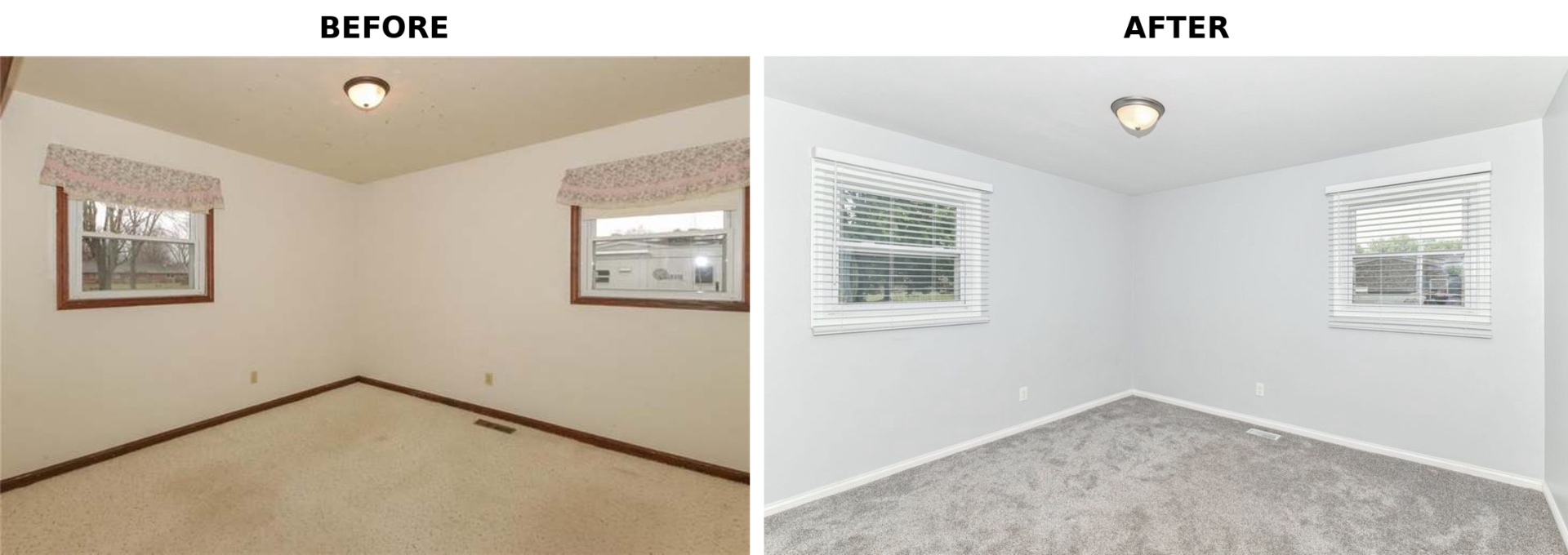 Bedroom before and after paint and trim work