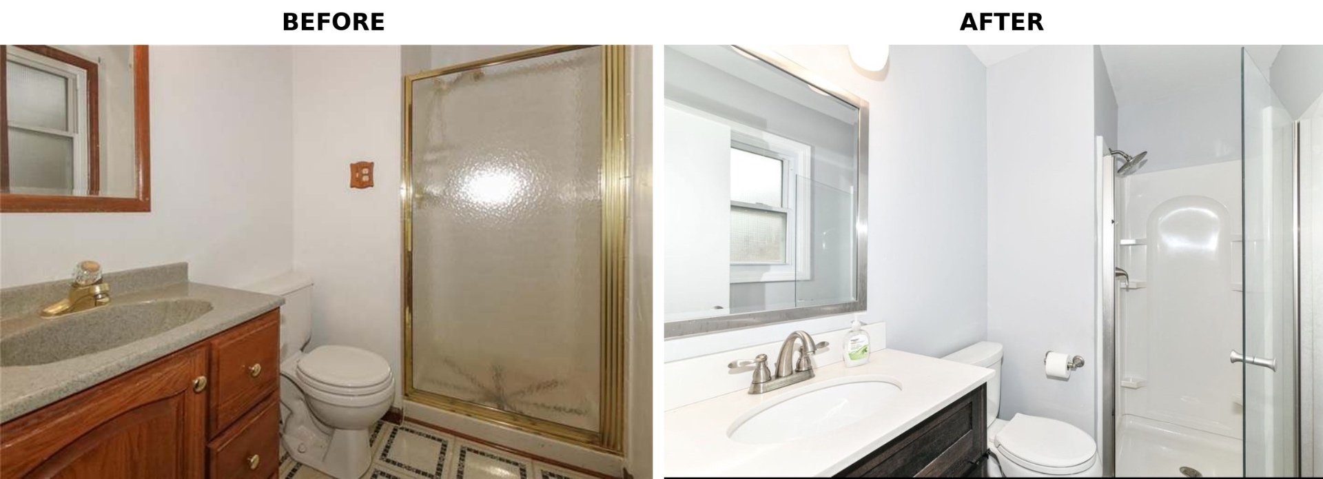 Bathroom before and after renovation