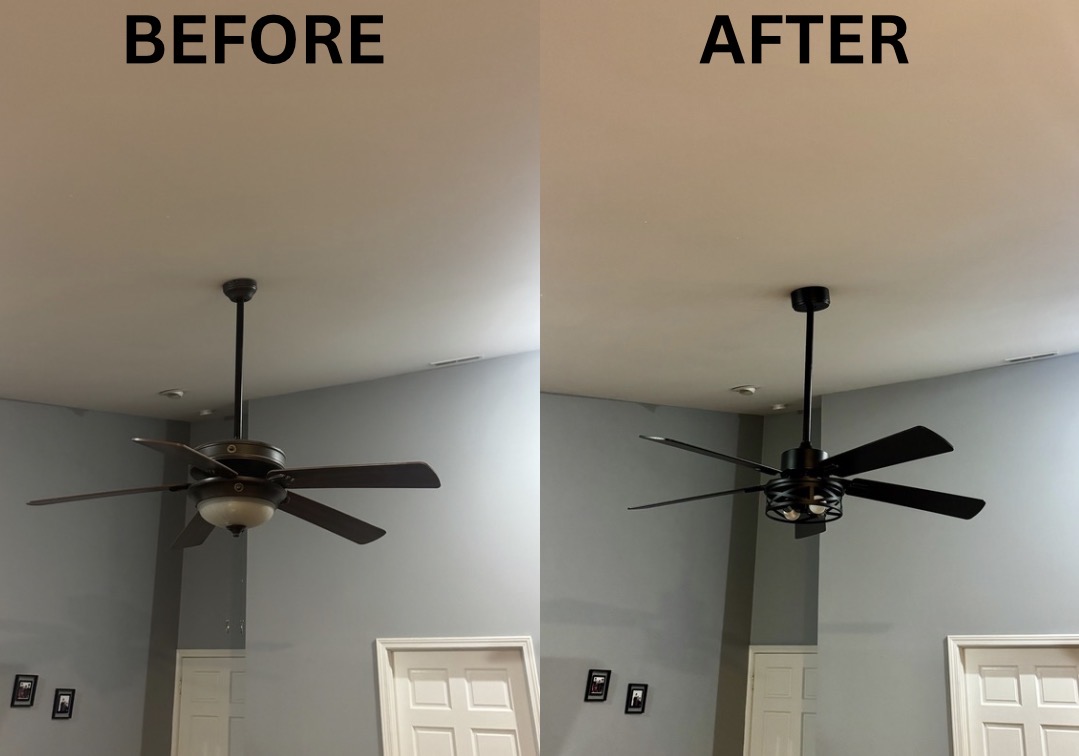 Ceiling fan before and after replacement
